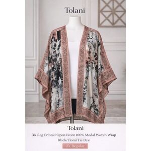 Tolani Raelyn Printed Open‎ Front 100% Modal Woven Wrap Kimono Black Floral 3X